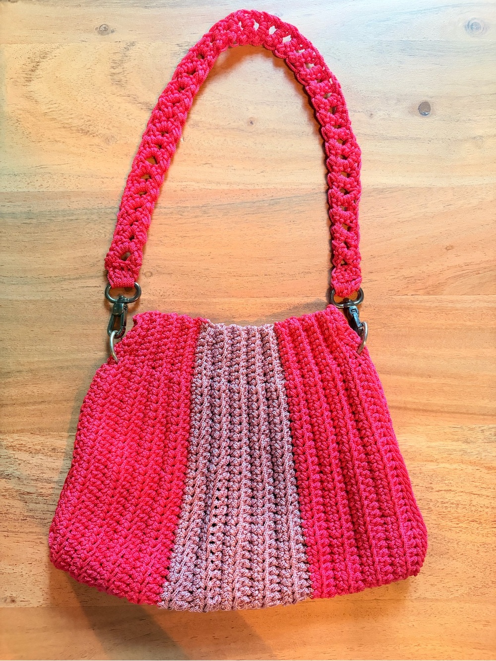 Handmade Crochet Pink Red Shoulder Bag